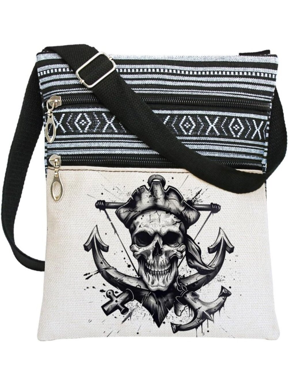 Women White Black Halloween Pumpkin Bat Goth Skull Witch Crossbody Shoulder Bag
